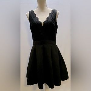 Black Lace & Stain Dress w/Pockets